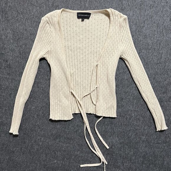 Cotton Candy LA Off-White Eyelet Sweater Size Small Tie Closure Viscose & Nylon - Picture 1 of 7